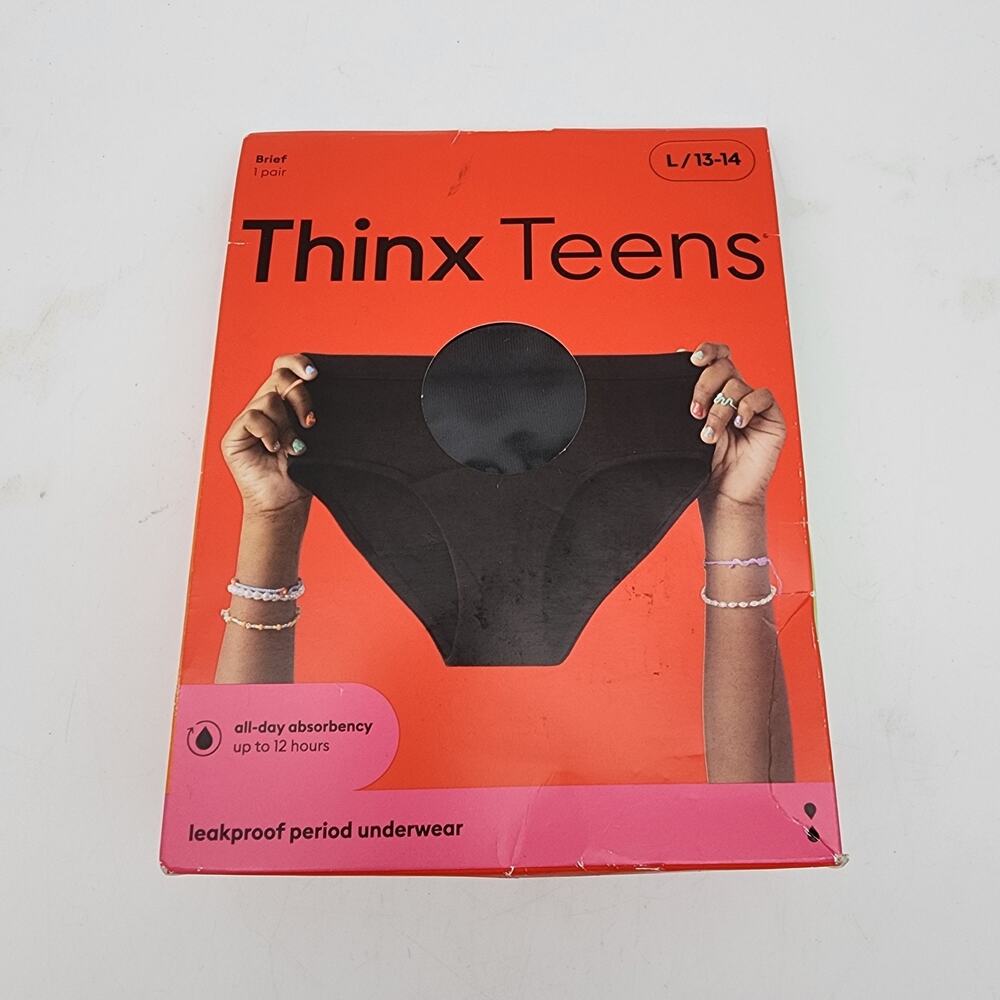 Thinx Teens Period Underwear Briefs Size Large 13/14 Black 1 Pair Leakproof